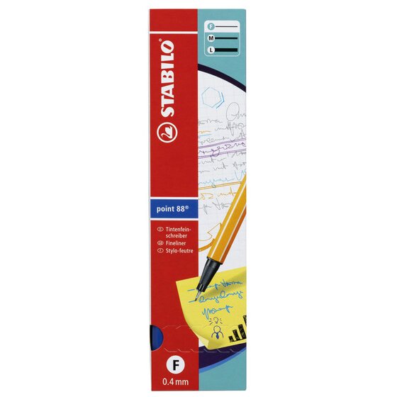 STABILO Point 88 Fineliner Blue – Box of 10 | 0.4mm Metal Tip, No Smearing