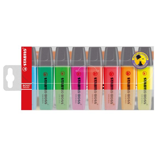 STABILO BOSS Original Highlighter – Assorted Neon Wallet of 8