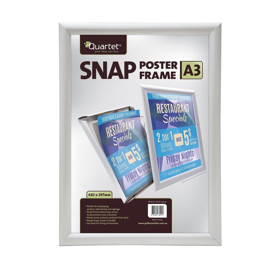 Quartet A3 Snap Frame Display Board – 25mm Aluminium Poster Frame with Dust Cover