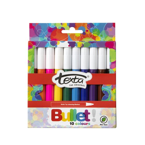 TEXTA Bullet Tip Colouring Markers – Pack of 10 Assorted Colours