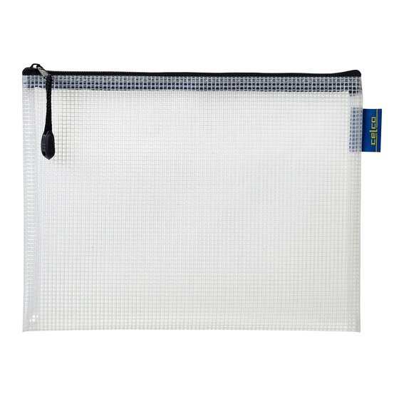 Celco Clear Mesh Case A5 – 250 x 180 mm – 5-Zip Secure Closure with Hang Tag