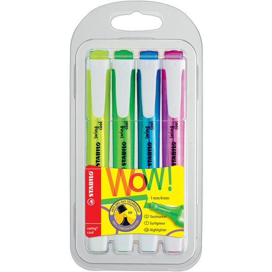 Stabilo Swing Cool Highlighter – Assorted Neon 4-Pack Wallet