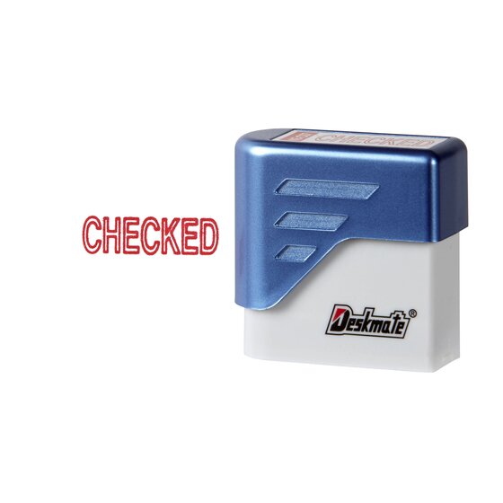 Deskmate Pre-Inked Office Stamp – Checked (Red) | 100,000 Impressions