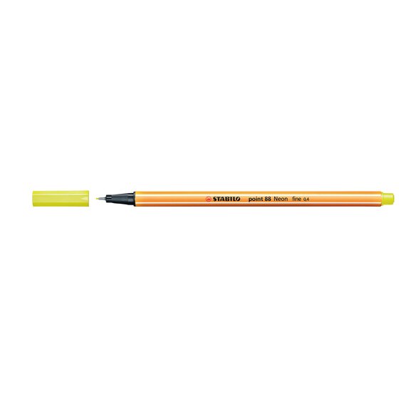 Stabilo Point 88 Fineliner – Neon Yellow, 0.4mm Metal-Encased Tip, Box of 10