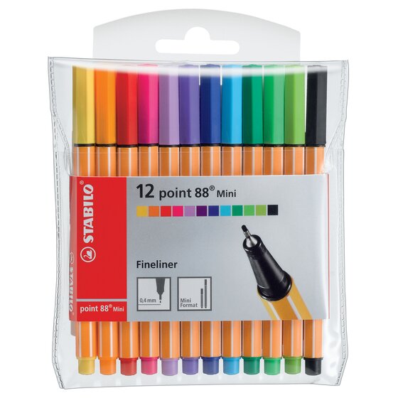STABILO Mini Point 88 Fineliners – Assorted Colours, Wallet of 12