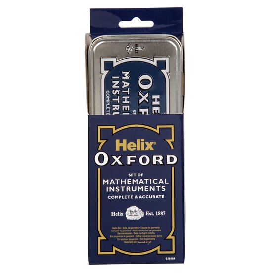 Helix Oxford Maths Set Economy Blue – Compass, Ruler, Protractor & More in a Tin Case