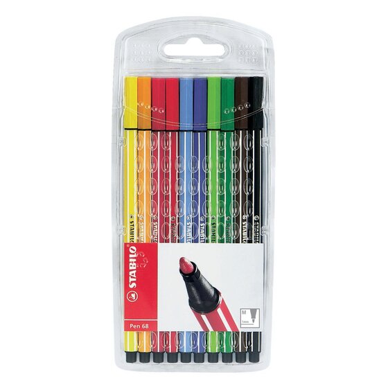 Stabilo Pen 68 Fibre Tip Pen – Assorted Wallet of 10, 1.0mm M-Tip, High Colour Brilliance