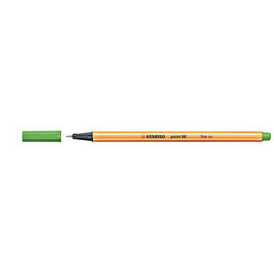 STABILO Point 88 Fineliner Pen – Leaf Green, 0.4mm Metal Tip, Box of 10