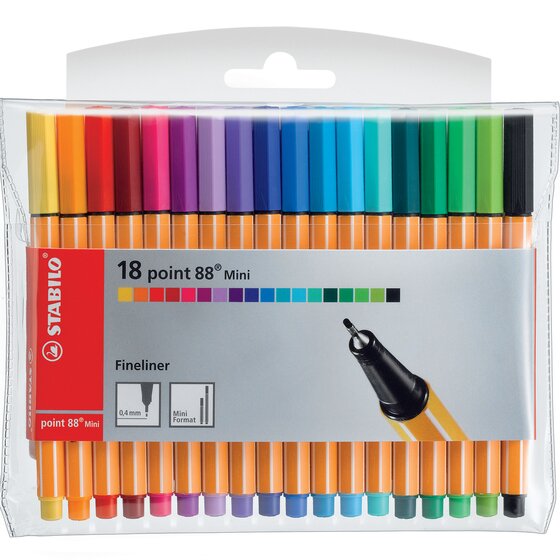 STABILO Mini Point 88 Fineliners – Assorted Colours, Wallet of 18