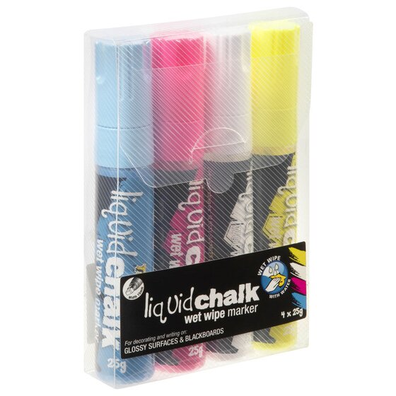 Texta Liquid Chalk Marker – Wet Wipe, Assorted Wallet of 4 Bullet Tips