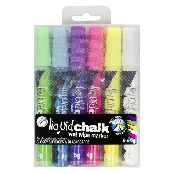 Texta Liquid Chalk Marker – Wet Wipe, Assorted Colours, Wallet of 6 Bullet Tips