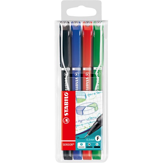 Stabilo Sensor Fineliner Assorted Colours, Wallet of 4