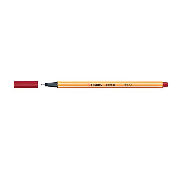 Stabilo Point 88 Fineliner – Crimson – Box of 10 | 0.4mm Metal-Tip Precision Pen