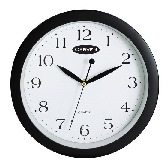 Carven 250mm Wall Clock – Black Frame, Silent Sweep Second Hand