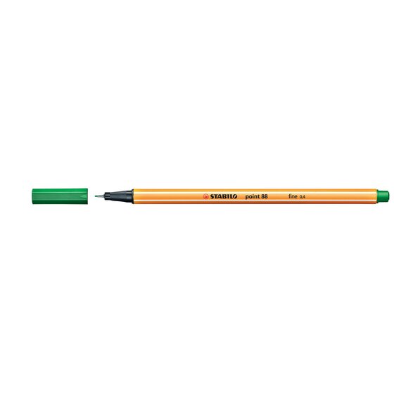 STABILO Point 88 Fineliner Green – Box of 10 | 0.4mm Metal Tip, No Smearing