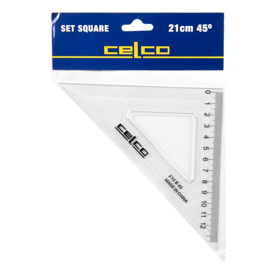 Celco 45 Degree Set Square 21cm Clear – Precision Ruler for School, Drafting & Art