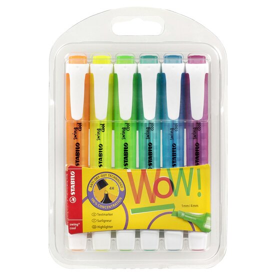 Stabilo Swing Cool Highlighter – Assorted Neon 6-Pack Wallet