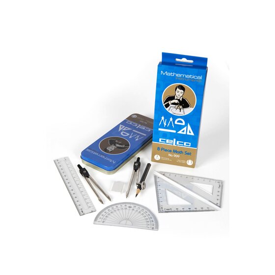 Celco 8 Piece Maths Set 909 with Compass – School & Classroom Ruling Kit