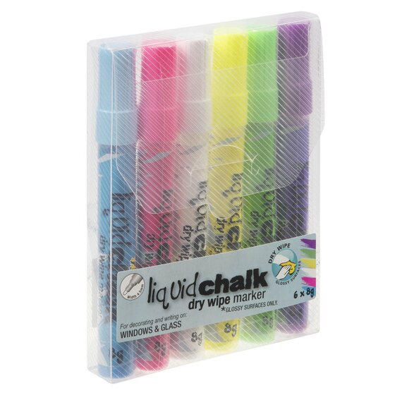 Texta Liquid Chalk Marker – Dry Wipe, Assorted Colours, Wallet of 6 Bullet Tips