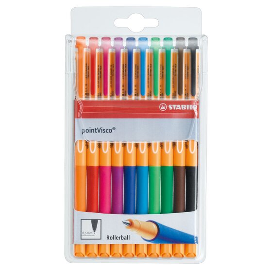 STABILO Point Visco Rollerball Pen Set – Assorted Colours, 0.5mm Line