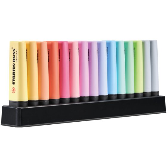 STABILO BOSS Original Pastel Highlighter Desk Set – 15 Piece, 14 Colours