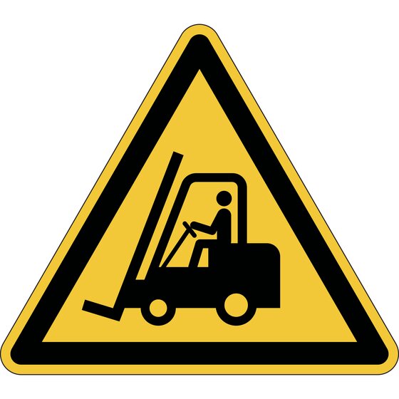 Durable Caution Forklifts Floor Marking Sign – 430mm Yellow, Self-Adhesive, ISO 7010