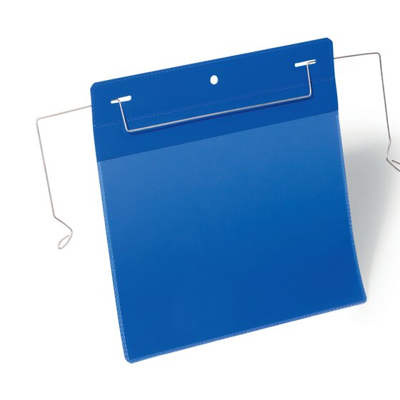 DURABLE Logistic Pockets with Wire Hanger – A5 Landscape – Pack of 50 – Blue