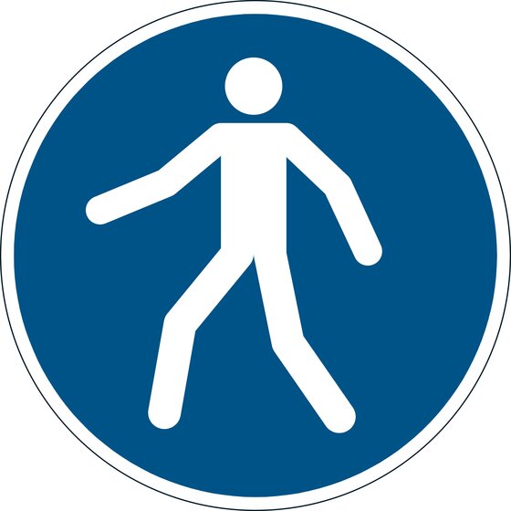Durable Floor Marking Sign – Use Walkway, 430mm, Blue, Self-Adhesive, ISO 7010, R9 Slip Resistant