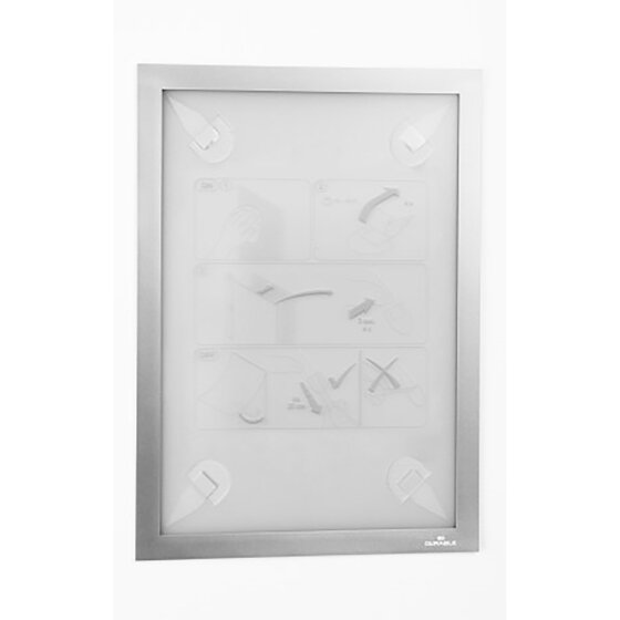 Durable Duraframe A4 Silver Document Frame – Adhesive Strips, No Drilling Needed