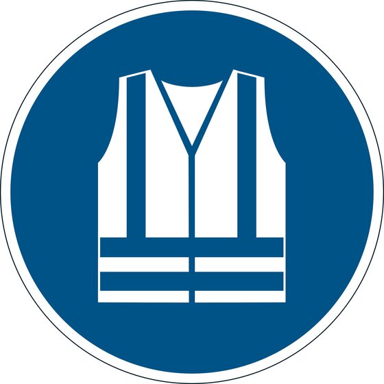 Durable Use Safety Vest Floor Marking Sign – 430mm Blue, Self-Adhesive, ISO 7010