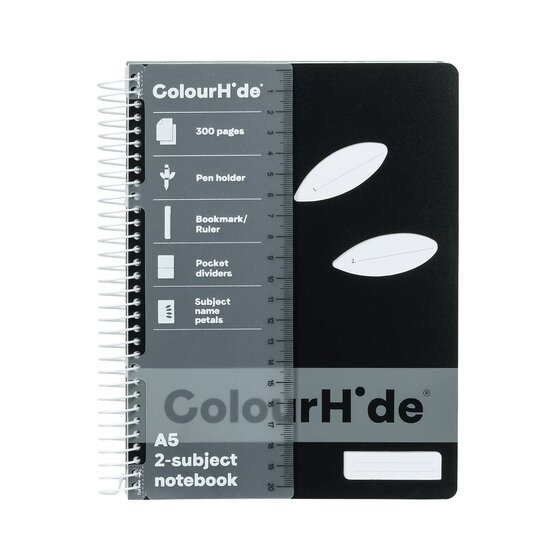 Colourhide Subject Book A5 – 300 Pages, 7-Hole Punched, Black