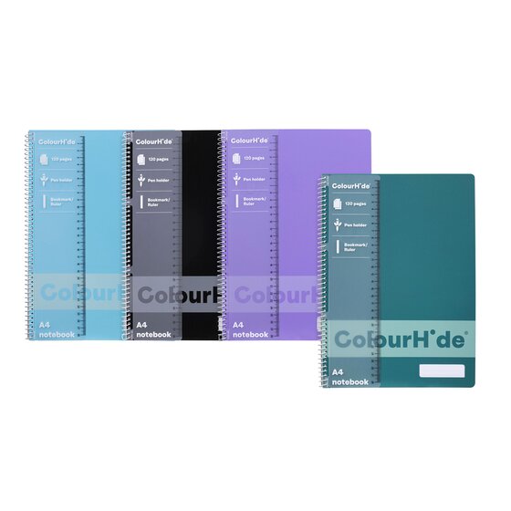 Colourhide Notebook A4 – 120 Pages, Spiral Bound, Pack of 4 (Aqua)