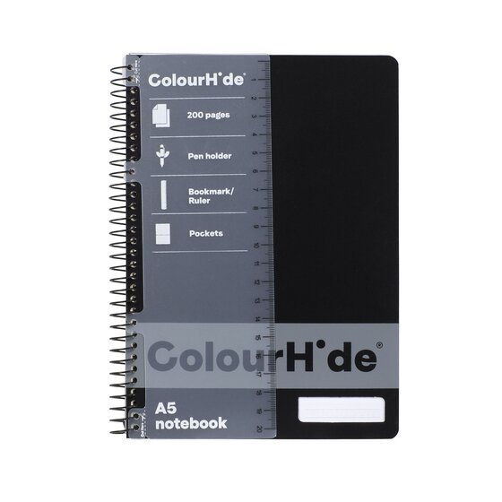Colourhide A5 Notebook – 200 Pages, Black Cover | Easy-Tear-Out Sheets