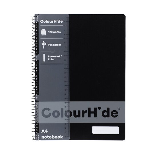 ColourHide A4 Notebook – 120 Pages, Spiral Bound, Black