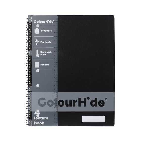 Colourhide Lecture Book A4 140 Pages Black – Seven-Hole Punched, Margined, PP Cover