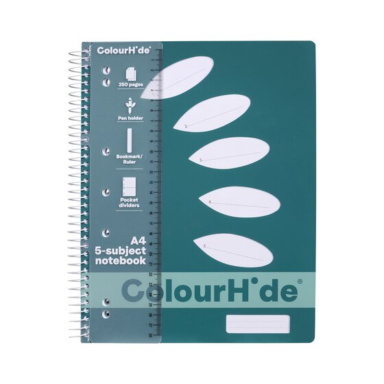 COLOURHIDE Subject Book A4 – 250 Pages – Teal Green (Spiral Bound)