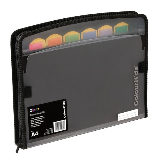COLOURHIDE Expanding File Zip It PP – 7-Pocket A4 Document Organizer with Secure Zipper