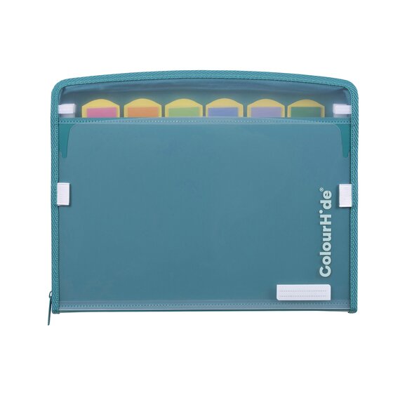 COLOURHIDE Expanding File Zip It – Teal Green 7-Pocket A4 Document Organizer with Pen Holder