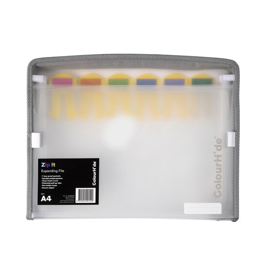 Colourhide Expanding File Zip It – PP, 7 Pockets, A4, Pen Holder Loop