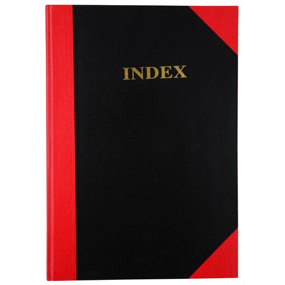 Cumberland A4 Notebook, 100 Leaf, Feint Ruled, Indexed A–Z – Black & Red Hardcover