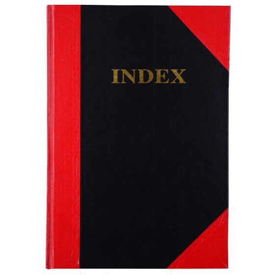 Cumberland A5 Notebook – Red & Black Hardcover, 100 Leaf, Feint Ruled, Indexed A–Z