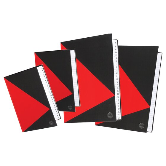 MARBIG A5 Notebook with Index | 200 Pages | Twin Wire Hard Cover | Red & Black