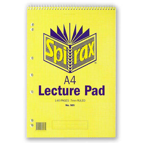 SPIRAX 905 Lecture Book A4 140 Page Top Spiral 7-Hole Punched Red Ruled
