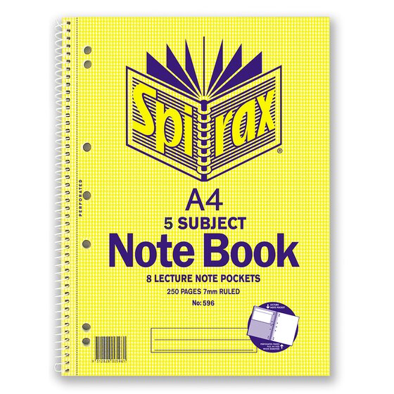 Spirax 596 5 Subject Notebook A4 250 Pages – Spiral Bound with Cardboard Dividers