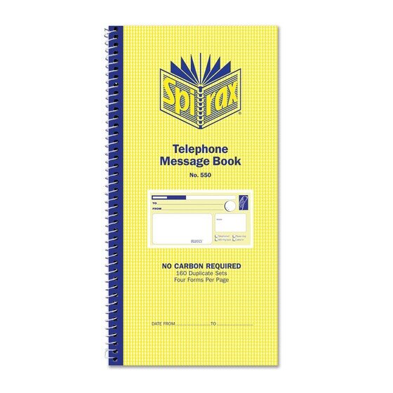 Spirax 550 Telephone Message Book 279 x 144 mm – NCR Carbonless, Spiral Bound
