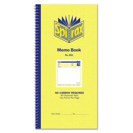 Spirax 551 Memo Book 279 x 144mm Carbonless NCR