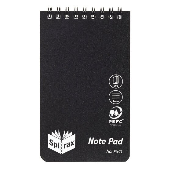 SPIRAX P541 Polypropylene Notebook – 96 Pages, 7mm Ruled, Black Wire Bound