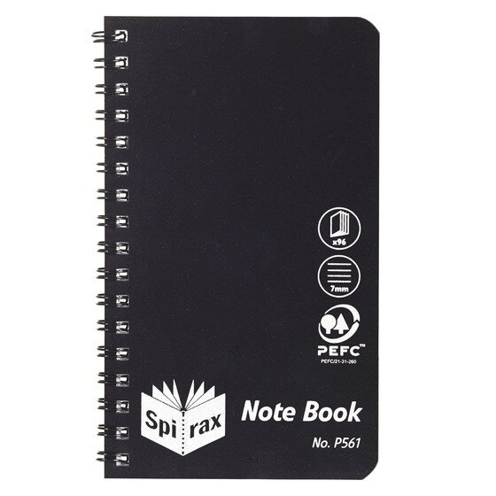 SPIRAX P561 Polypropylene Notebook – 147 x 87mm, 96 Pages, 7mm Ruled, Black Wire Bound