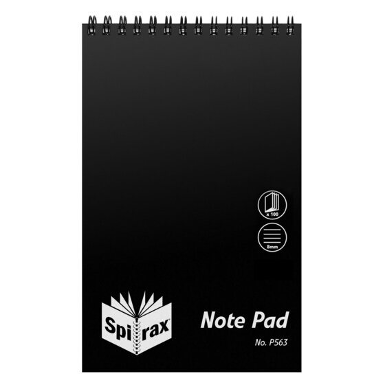 Spirax P563 PP Notebook Reporters 200x127mm 100 Page Black Top-Bound