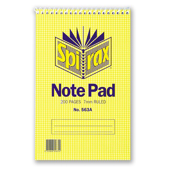 SPIRAX 563A Reporter's Notebook, 200 x 127 mm, 200 Pages, 8mm Ruled, Top-Spiral Bound